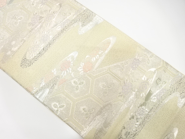 JAPANESE KIMONO / ANTIQUE FUKURO OBI / SILK / WOVEN PEONY